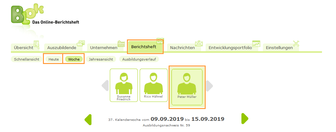 Externe Ausbilder - Auszubildenden im Berichtsheft auswählen_de.png