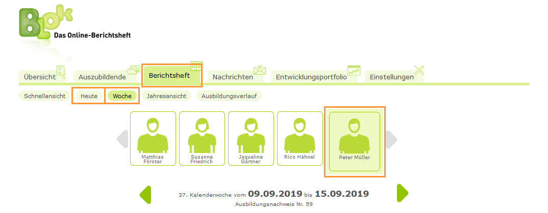 Ausbilder - Auszubildenden im Berichtsheft auswählen_de.png