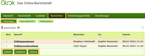 Auszubildende - Aktionen im Posteingang