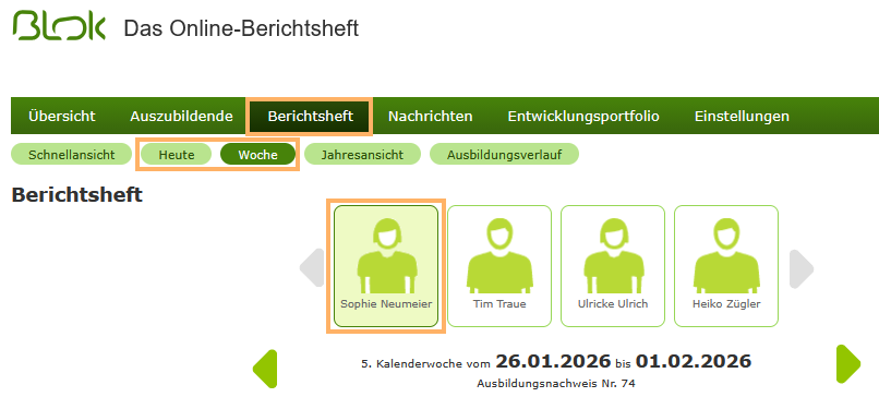 Berufsschullehrer - Auszubildenden im Berichtsheft auswählen_de.png