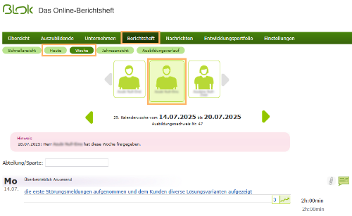 Externe Ausbilder - Heute- und Wochenansicht im Berichtsheft_de.png