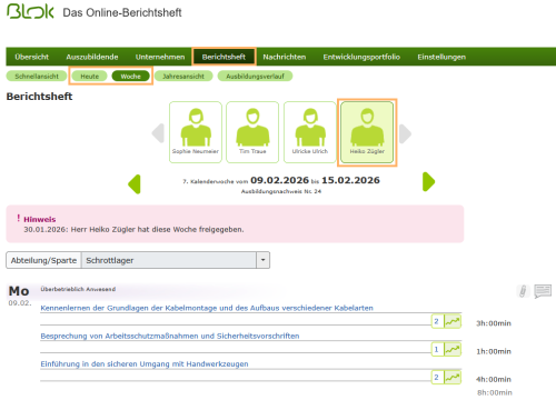 Externe Ausbilder - Heute- und Wochenansicht im Berichtsheft_de.png