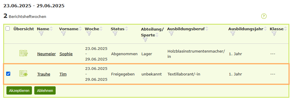 Externe Ausbilder - Azubi im Berichtsheft auswählen - Schnellansicht_de.png