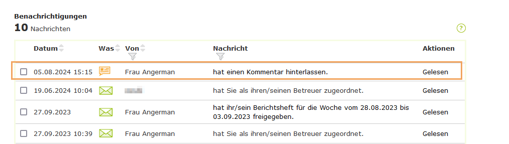 Externe Ausbilder - Benachrichtigung zu einem Kommentar auf der Übersichtsseite_de.png