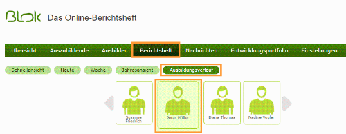 Ausbilder - Auszubildenden für Ausbildungsverlauf auswählen