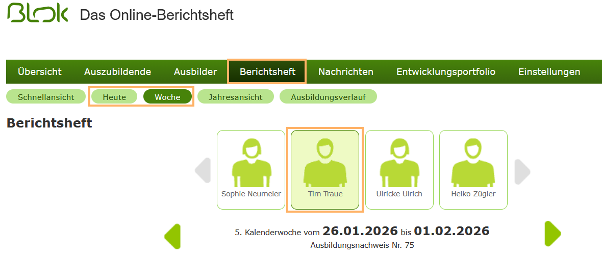 Ausbilder - Auszubildenden im Berichtsheft auswählen_de.png