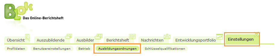 Navigationsleiste Ausbildungsleiter - Einstellungen Ausbildungsordnungen_de.png