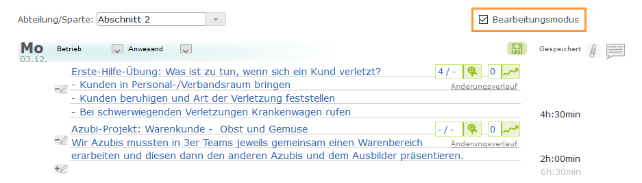 Azubi - Berichtsheft - Woche - Bearbeitungsmodus im Tagesformat_de.png