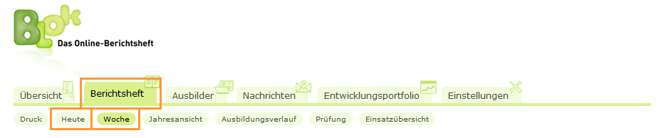 Auszubildende - Navigationsleiste - Heute- und Wochenansicht im Berichtsheft_de.png