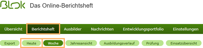 Auszubildende - Navigationsleiste - Heute- und Wochenansicht im Berichtsheft_de.png