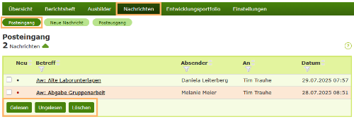 Auszubildende - Aktionen im Posteingang