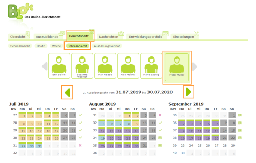 Berufsschullehrer - Jahresansicht im Berichtsheft_de.png