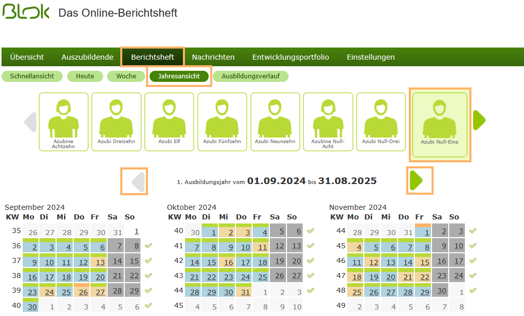 Berufsschullehrer - Jahresansicht im Berichtsheft_de.png