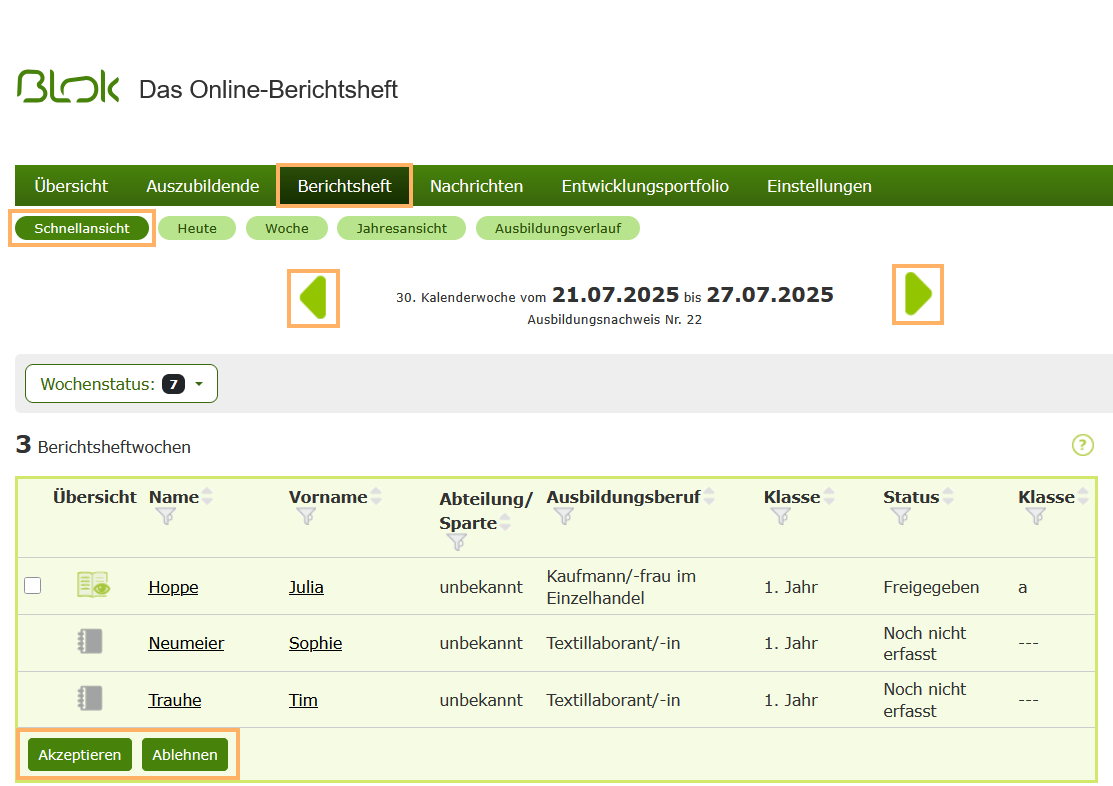 Berufsschullehrer - Schnellansicht im Berichtsheft_de.png