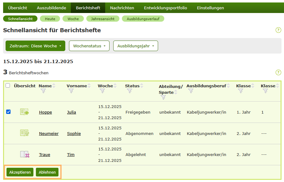 Berufsschullehrer - Berichtsheft akzeptieren oder ablehnen - Schnellansicht_de.png