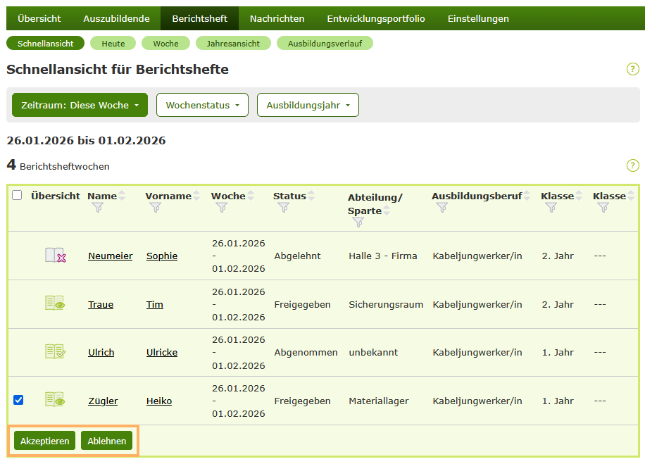 Berufsschullehrer - Berichtsheft akzeptieren oder ablehnen - Schnellansicht_de.png