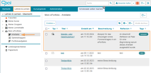 ePortfolio - Artefakt in Artefaktliste_de.png